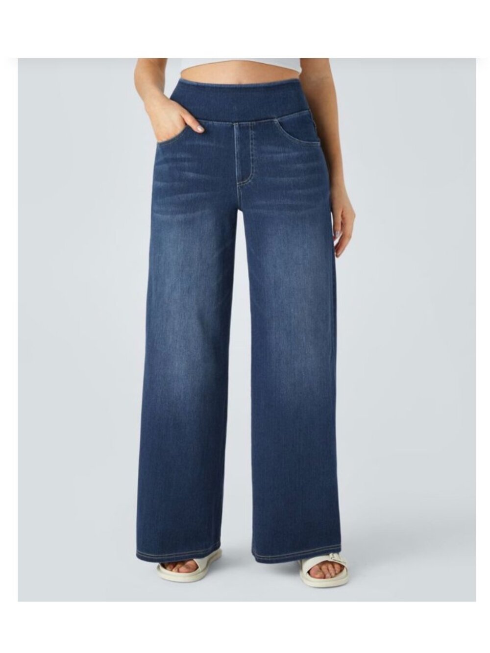 Halara M High Waisted Wide Leg Blue Denim Casual Jeans M
